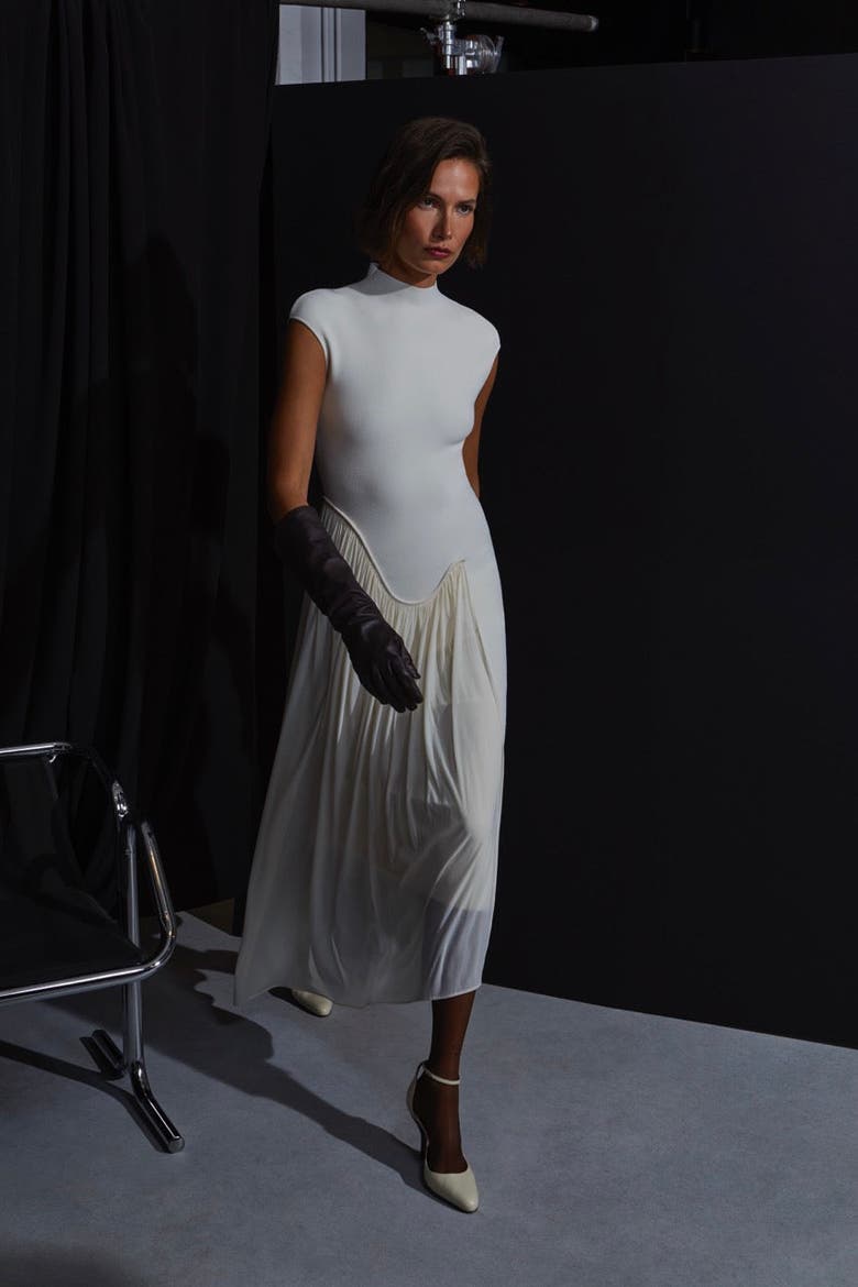 Francis Knit Combo Midi Dress, Alternate, color, Ivory