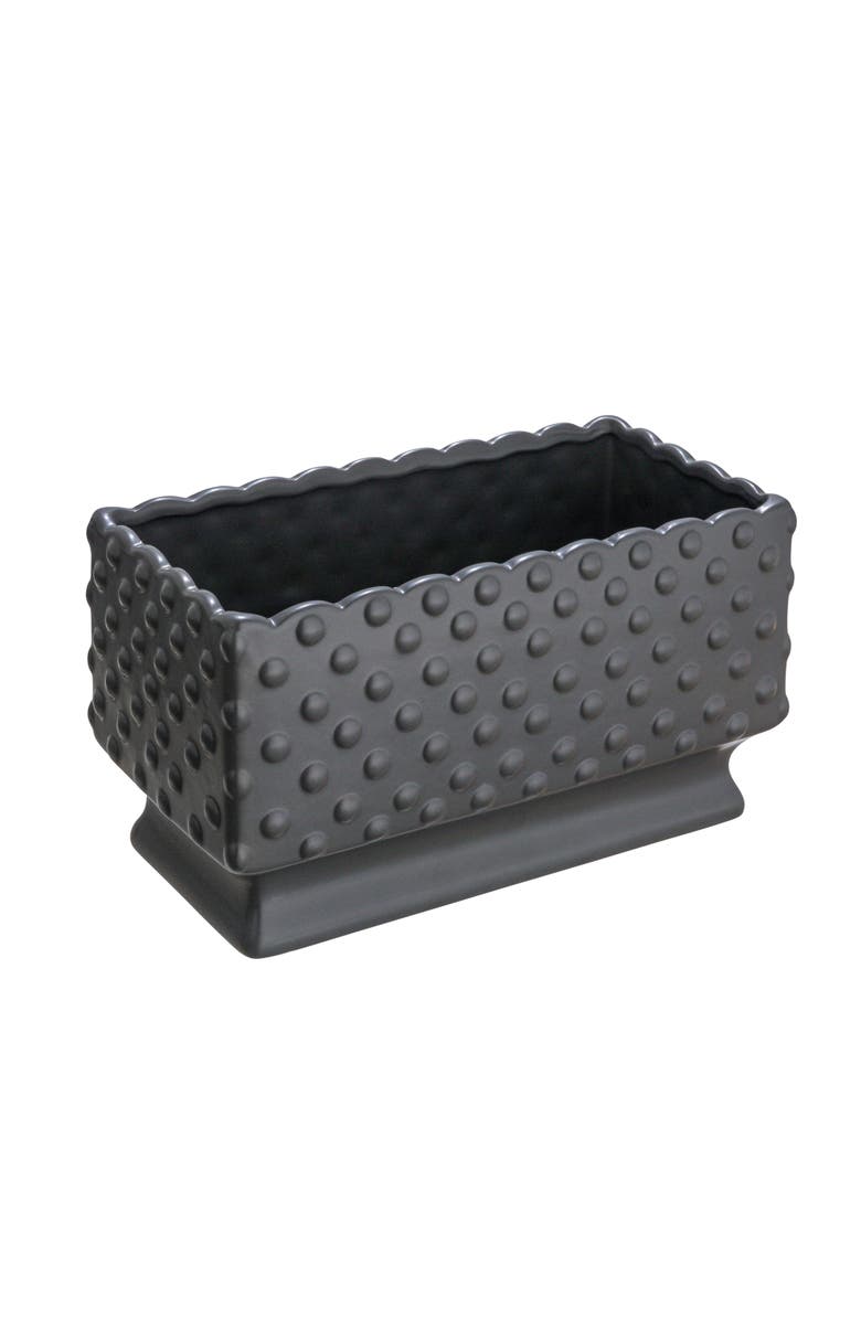 Storied Home Ceramic Hobnail Planter with Scalloped Edge and Polka Dots, Black, Main, color, Black