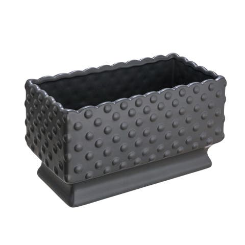 Ceramic Hobnail Planter with Scalloped Edge and Polka Dots, Black