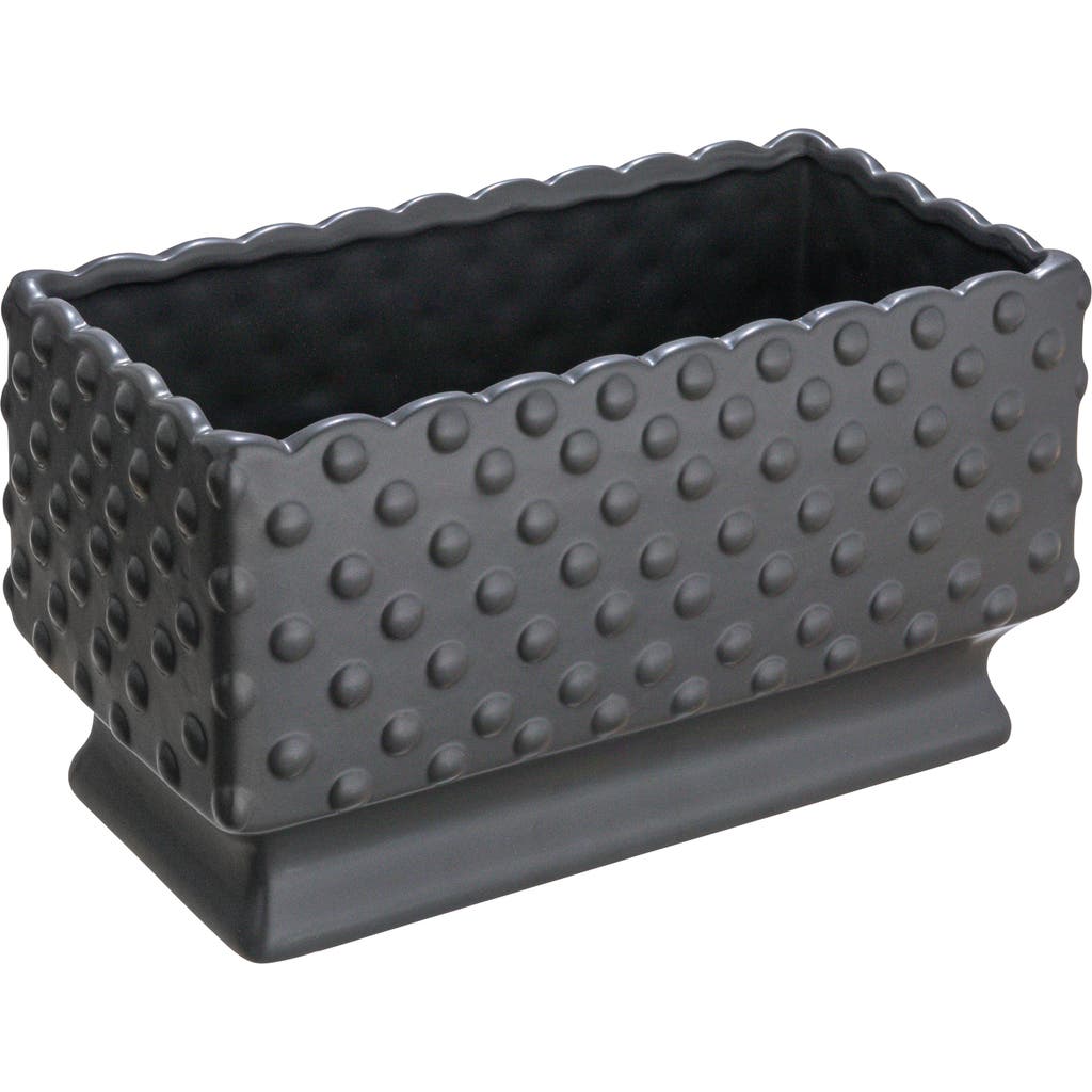 Storied Home Ceramic Hobnail Planter With Scalloped Edge And Polka Dots, Black In Black