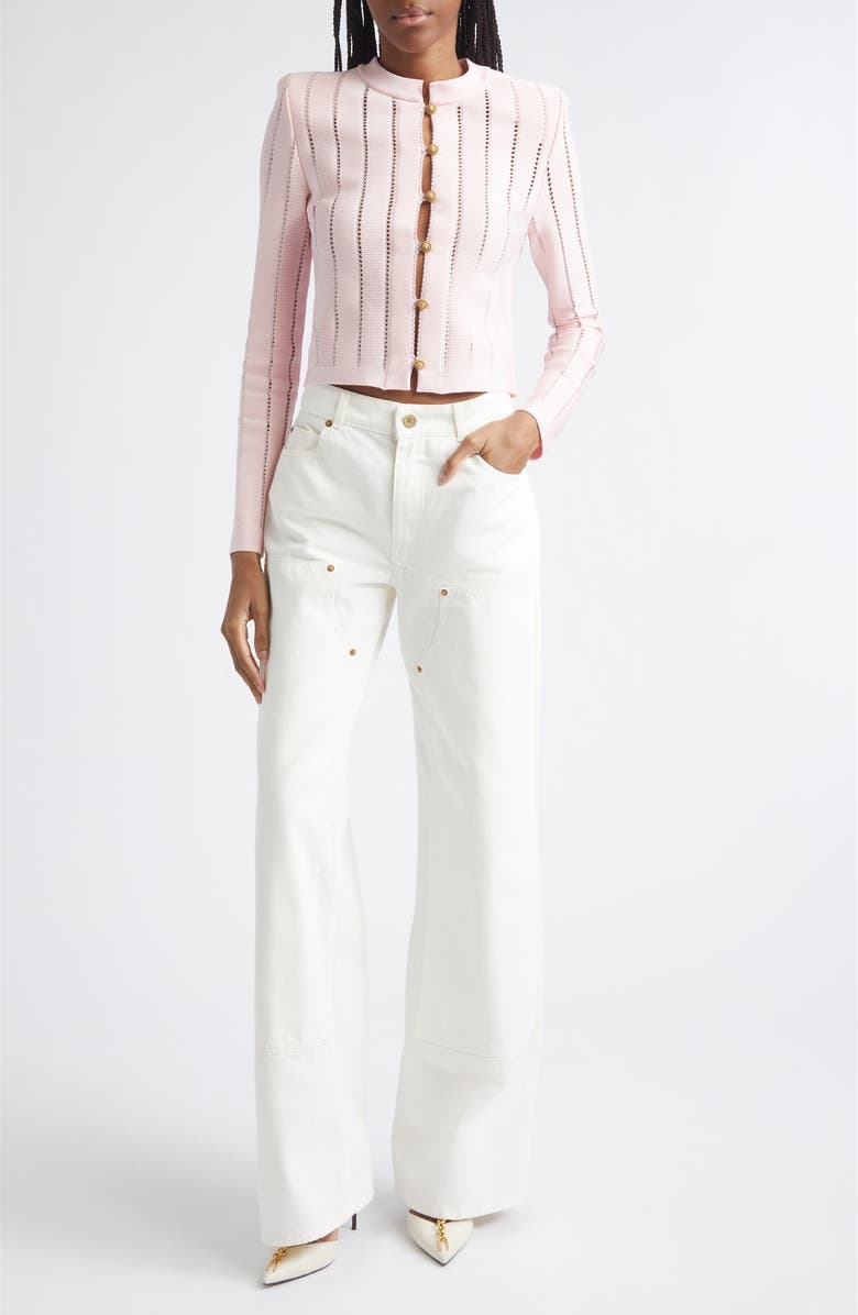 Balmain Loose Fit Denim Wide Leg Jeans, Main, color, 0Fc Off White