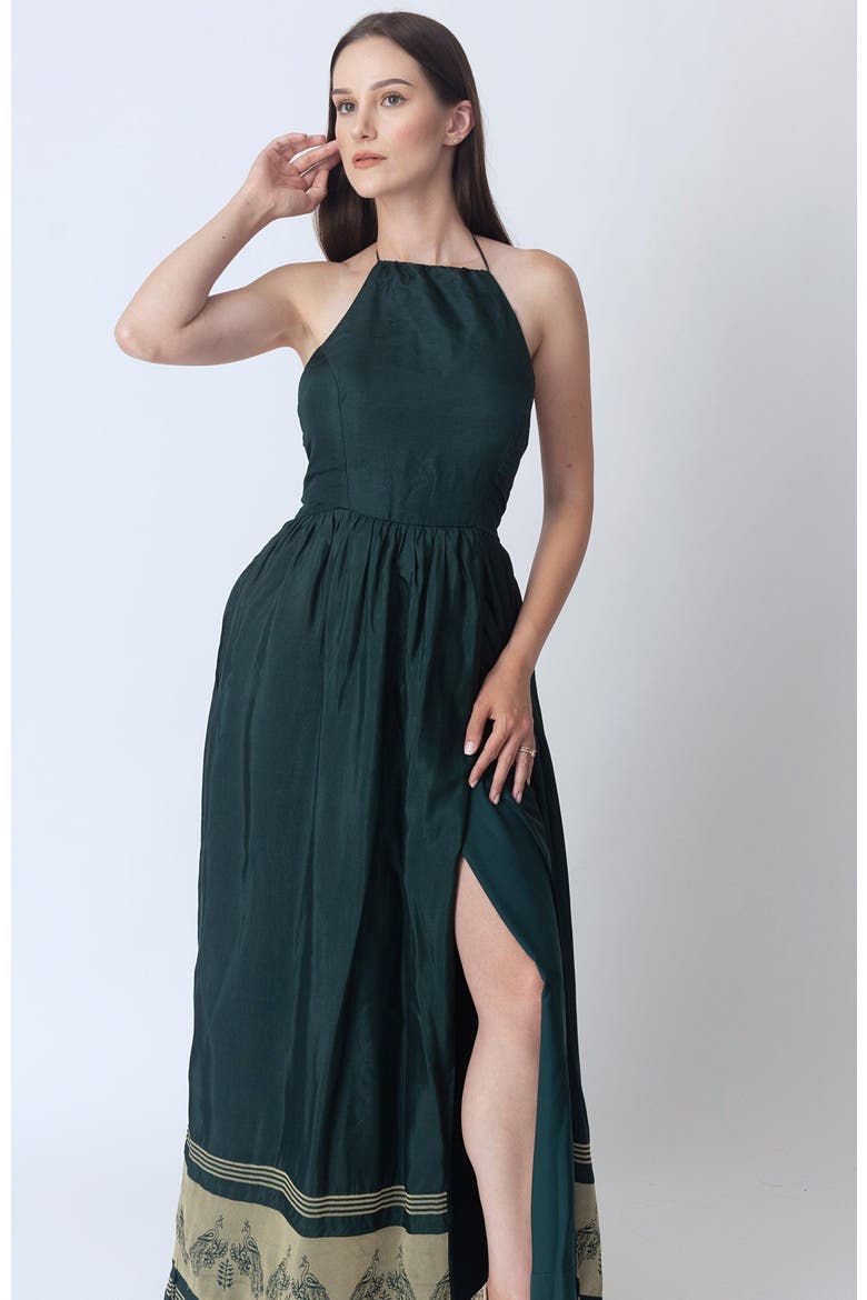 Ceres Halter Long Dress with Slit, Main, color, Green