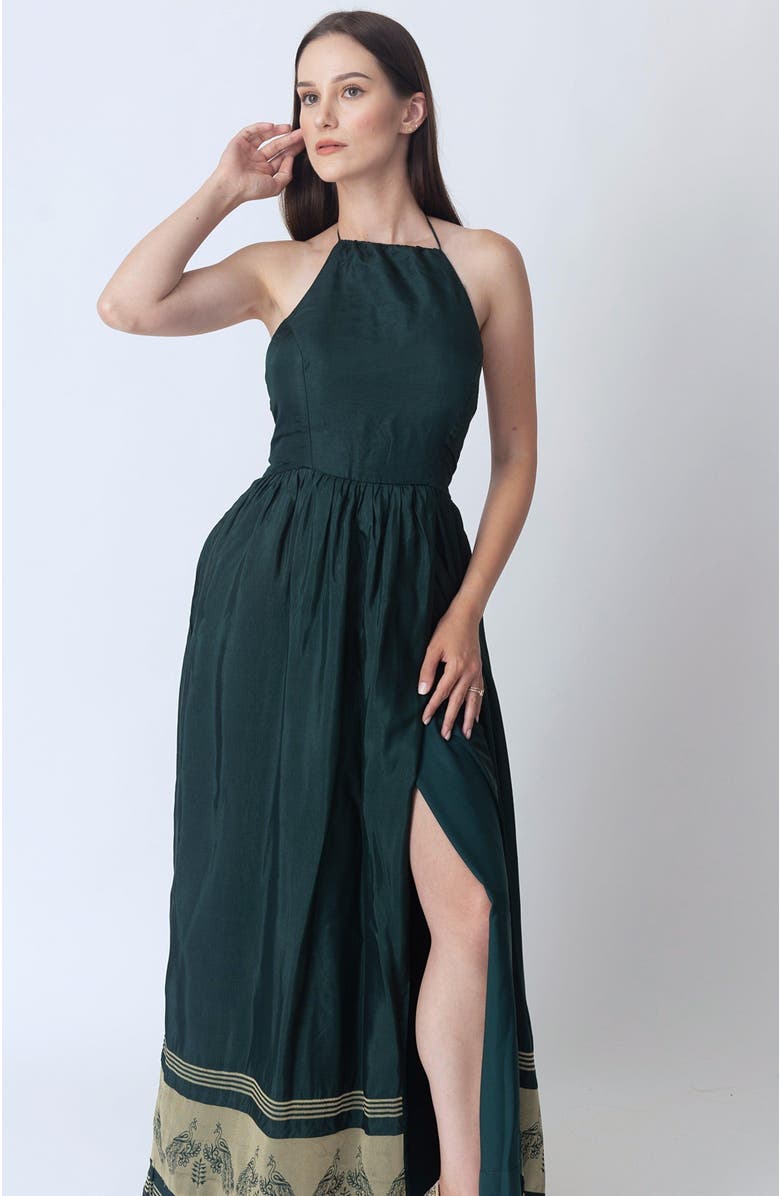 RAAS Ceres Halter Long Dress with Slit, Main, color, Green