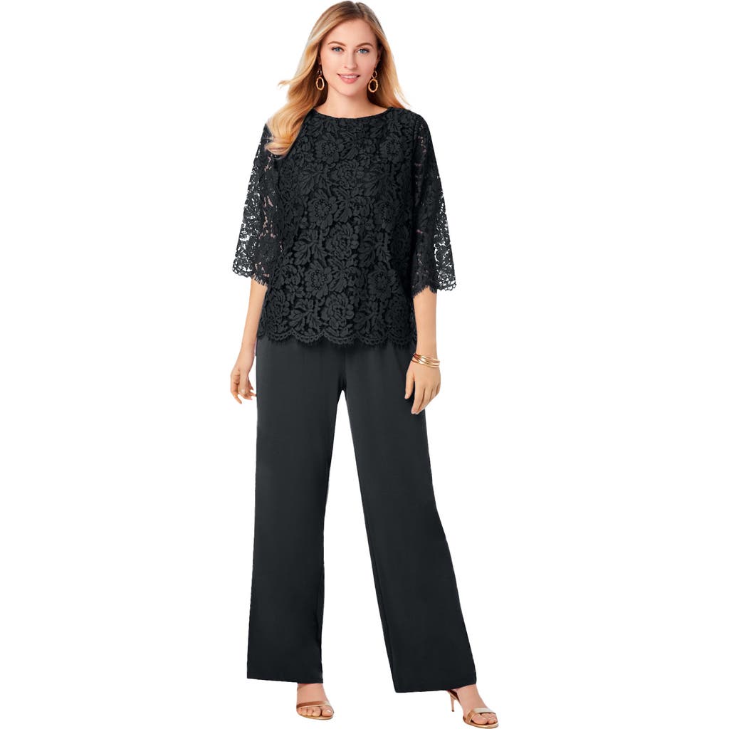 Jessica London Popover Lace Jumpsuit In Black