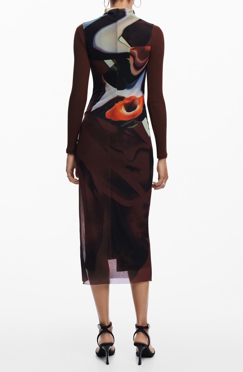 Desigual Lincoln Long Sleeve Rib Body-Con Dress & Sleeveless Mesh Dress Set, Alternate, color, Mix