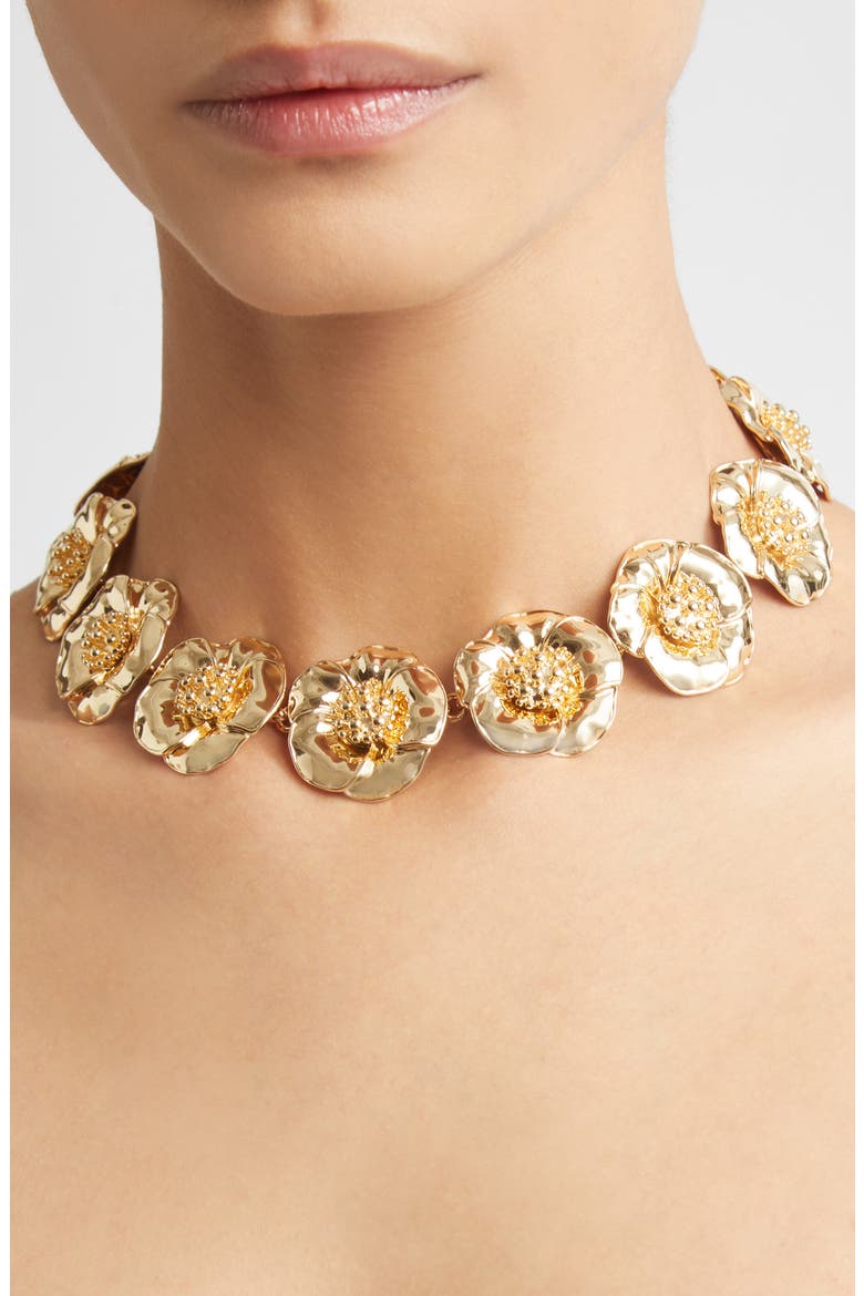 Flower Collar Necklace, Alternate, color, GOLD
