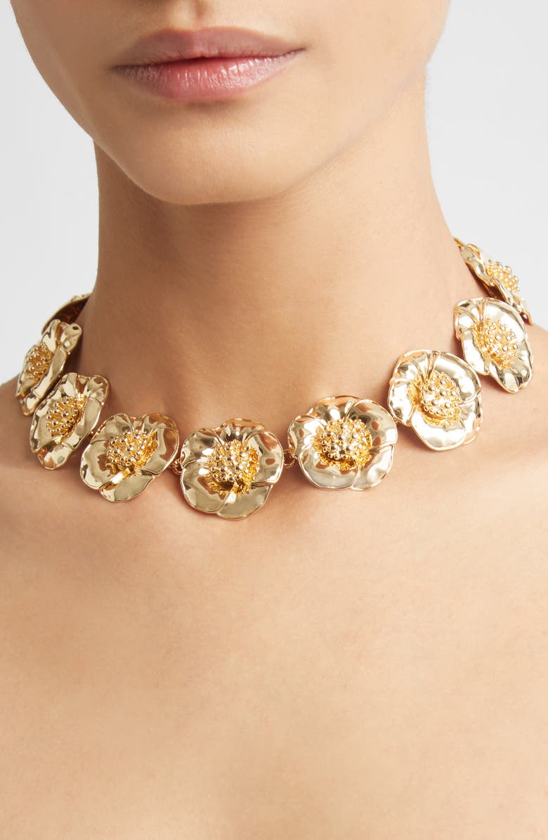 Carolina Herrera Flower Collar Necklace, Alternate, color, Gold