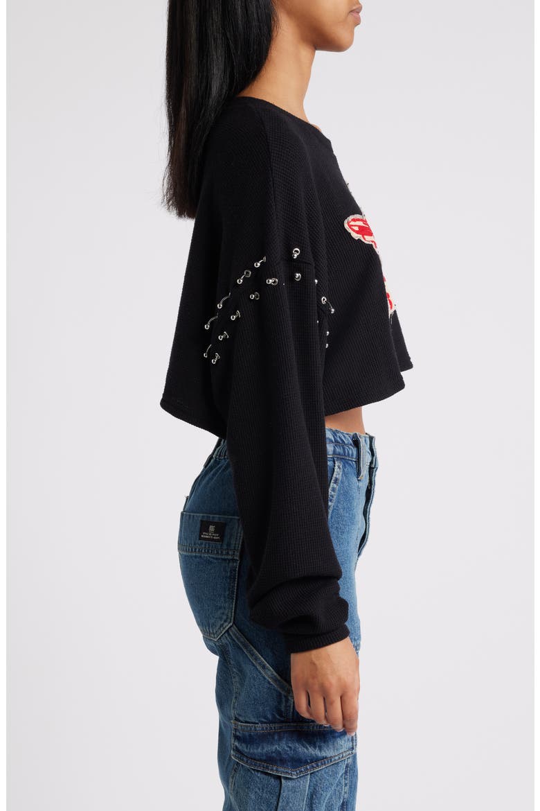 Stitch Me Up Embroidered Logo Crop Top, Alternate, color, BLACK