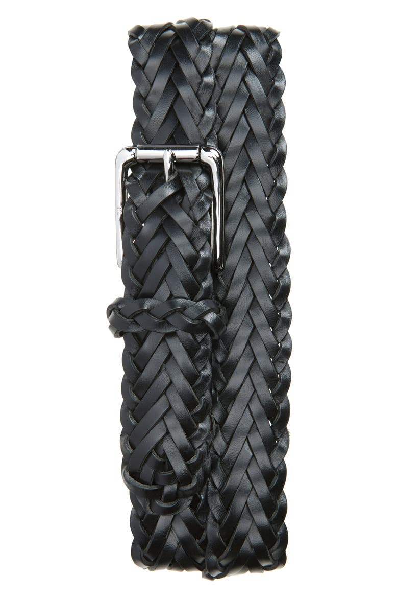 Sportsman Braided Leather Belt, Main, color, BLACK