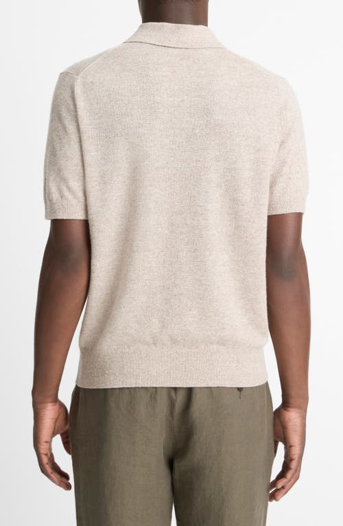 Vince Short Sleeve Linen & Wool Blend Pocket Polo Sweater In Shroom