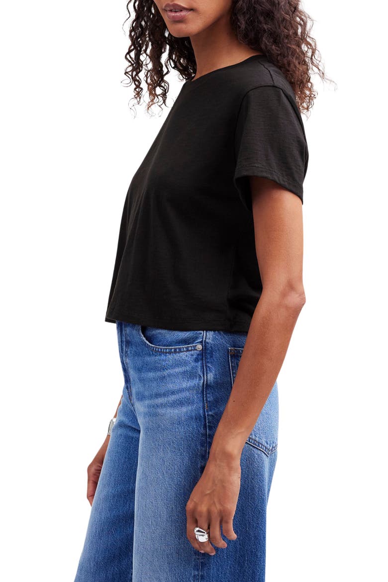 Boxy Crop Cotton Slub T-Shirt, Alternate, color, JET BLACK