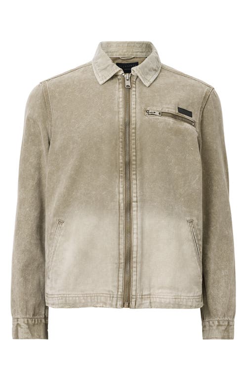 Allsaints Rothwell Washed Cotton Workwear Jacket In Mire Brown
