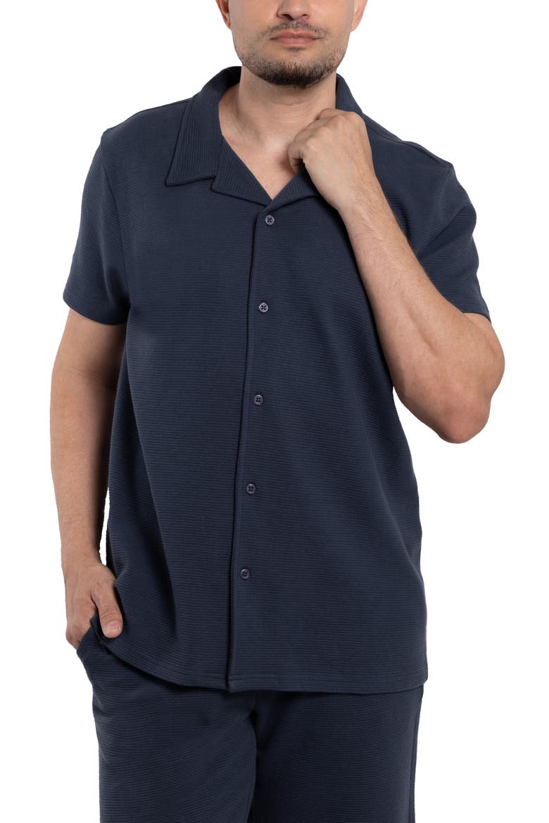 Classic Fit Textured Knit Camp Shirt, Alternate, color, DUSTY INK BLUE