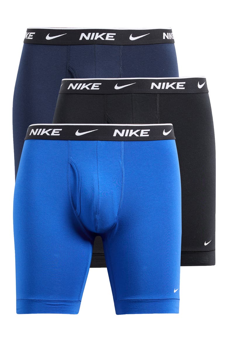 3-Pack Essential Stretch Cotton Long Boxer Briefs, Alternate, color, BLUE/ BLACK ASSORTED