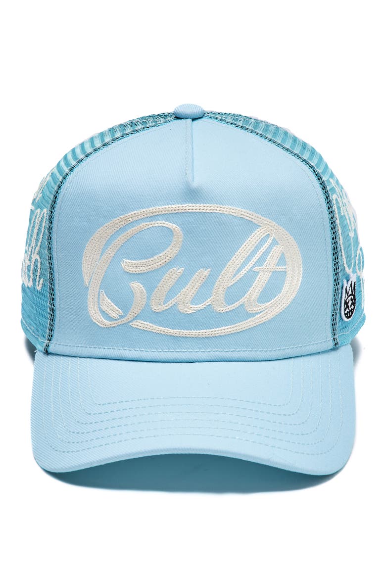 Rope Logo Snapback Trucker Hat, Alternate, color, BLUE GLOW