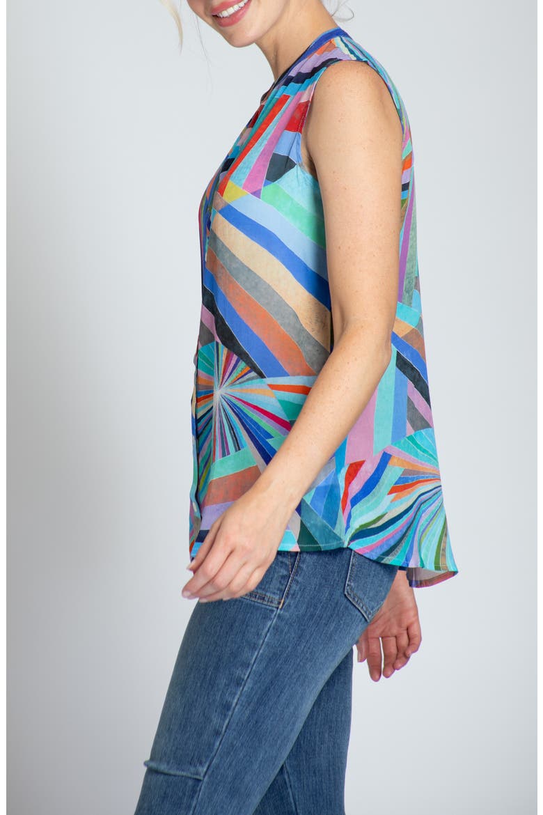 Print Chiffon Button-Up Sleeveless Top, Alternate, color, BLUE MULTI