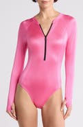 Betsey Johnson Scuba Knit Half Zip Long Sleeve One-Piece Swimsuit
