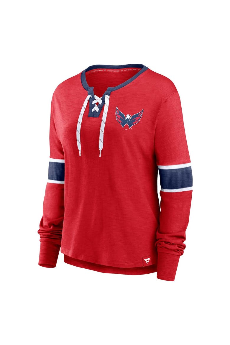 Women's Fanatics Branded Red Washington Capitals Effervescent Exclusive Lace-Up Long Sleeve T-Shirt, Alternate, color, Red