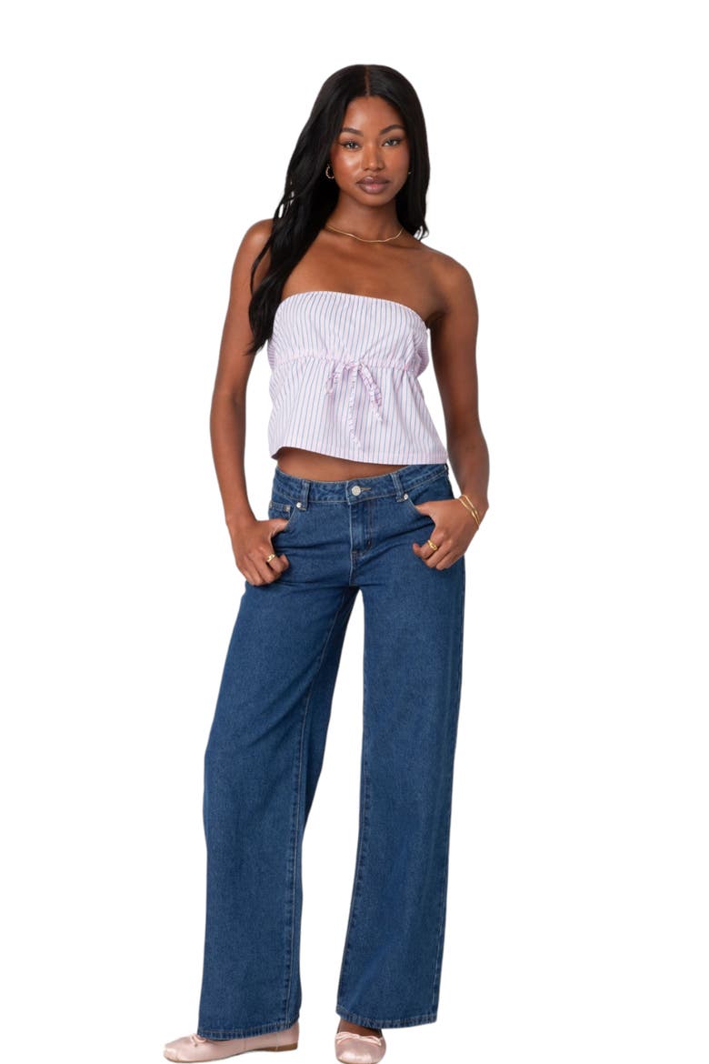 Augusta Pinstripe Strapless Peplum Crop Top, Alternate, color, LIGHT-PINK