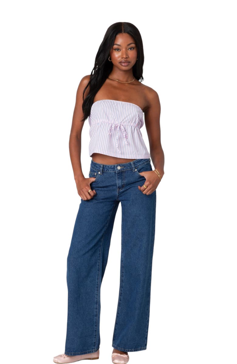 EDIKTED Augusta Pinstripe Strapless Peplum Crop Top, Alternate, color, Light-Pink