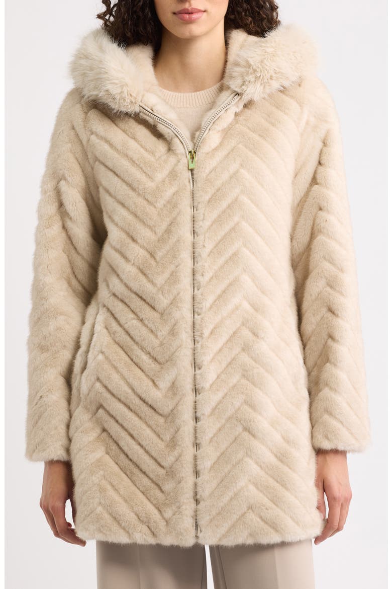 Faux Fur Hooded Coat, Alternate, color, BEIGE