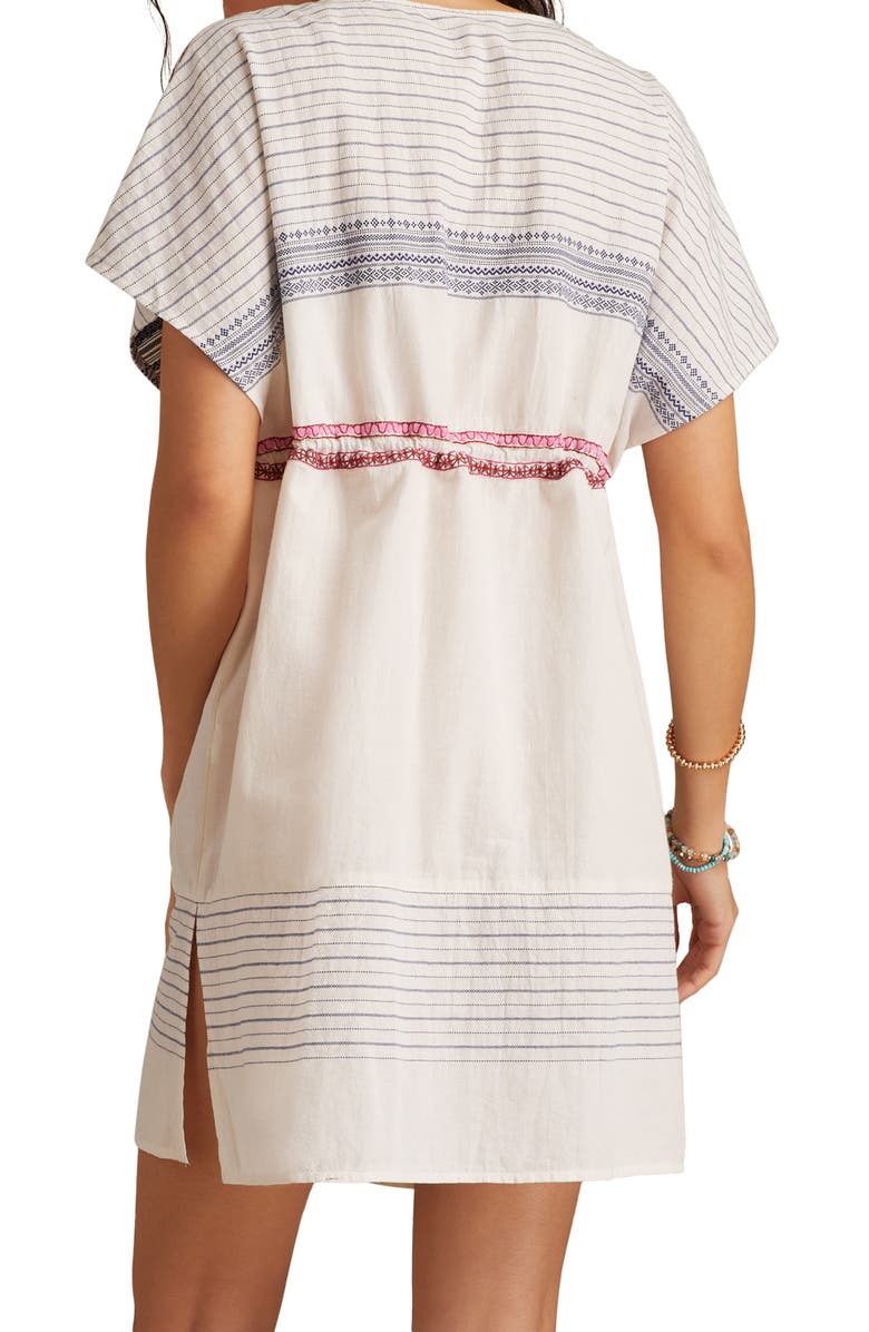 Lucky Brand Embroidered Drawstring Waist Cotton Sundress, Alternate, color, Cream And Navy Jacquard