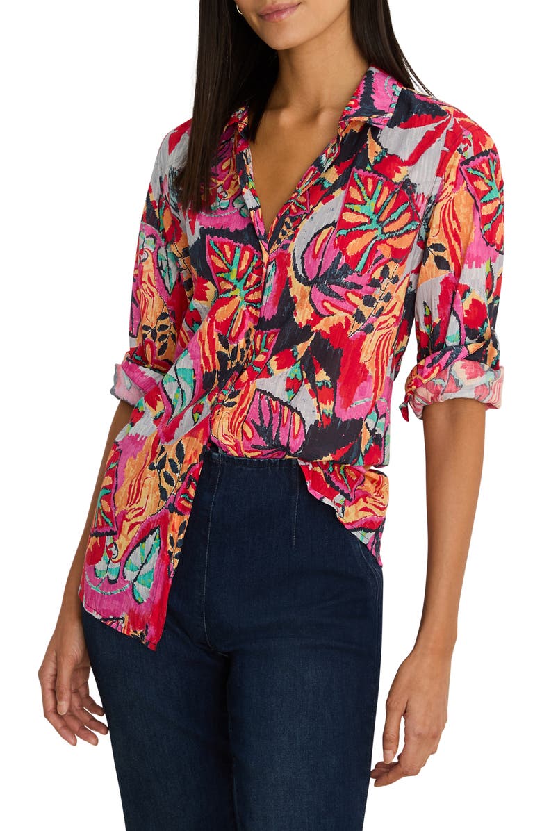 NIC+ZOE Kauai Garden Crinkle Shirt, Main, color, Red Multi