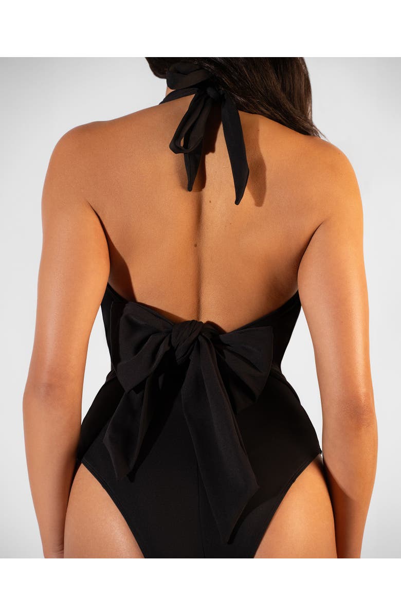 TA3 Mega Sculpting Plunge Halter One-Piece Swimsuit, Alternate, color, Picot Black
