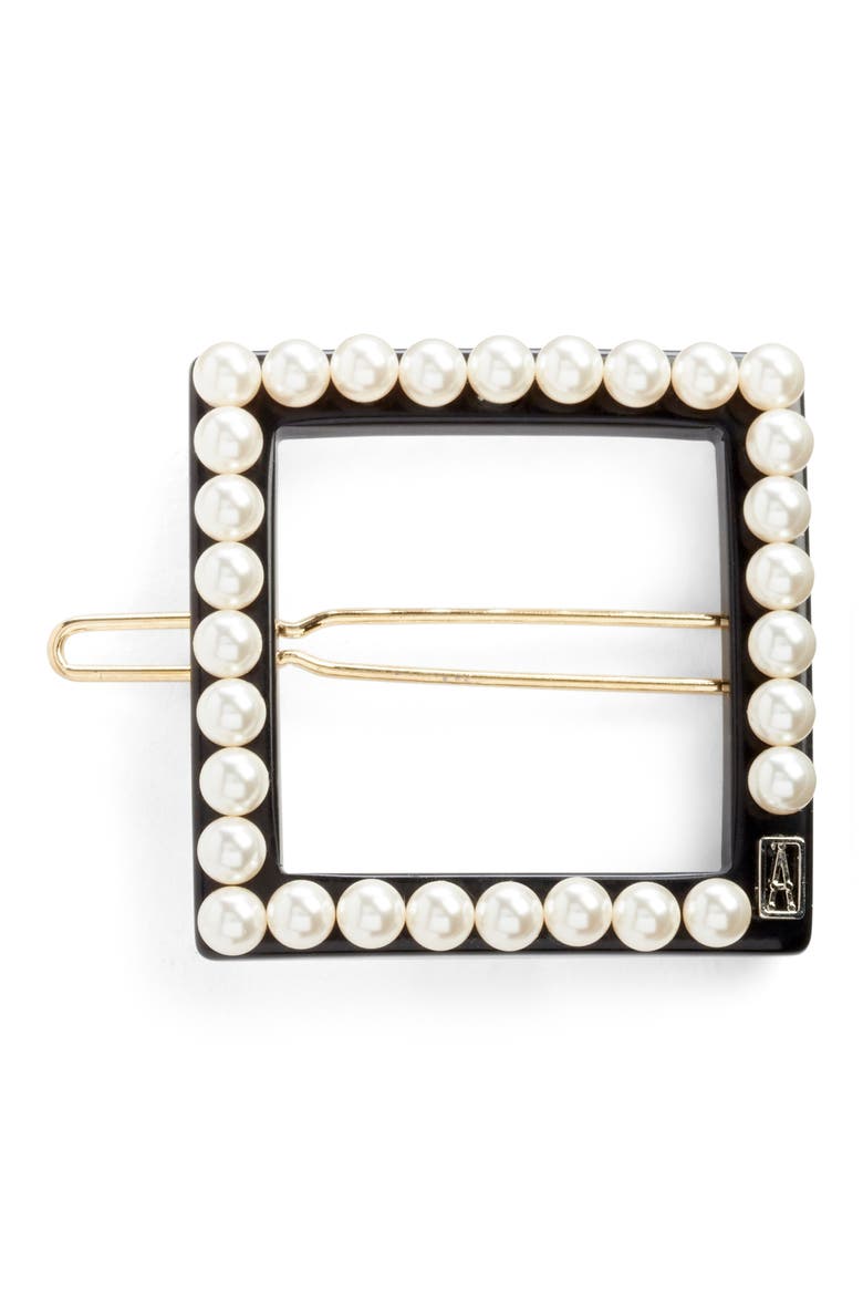 Imitation Pearl Embellished Barrette, Main, color, BLACK