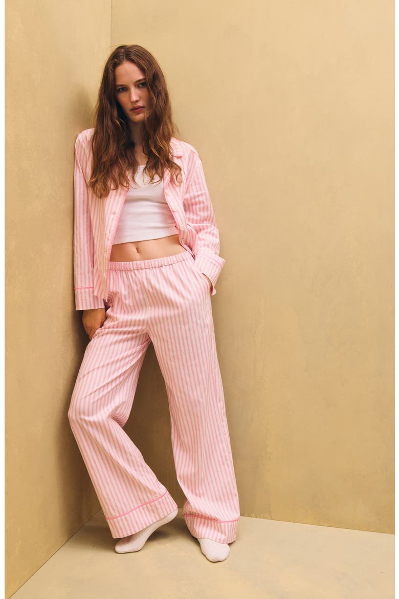 Coco Contrast Piping Stretch Organic Cotton Pajamas, Alternate, color, HUMMINGBIRD STRIPE