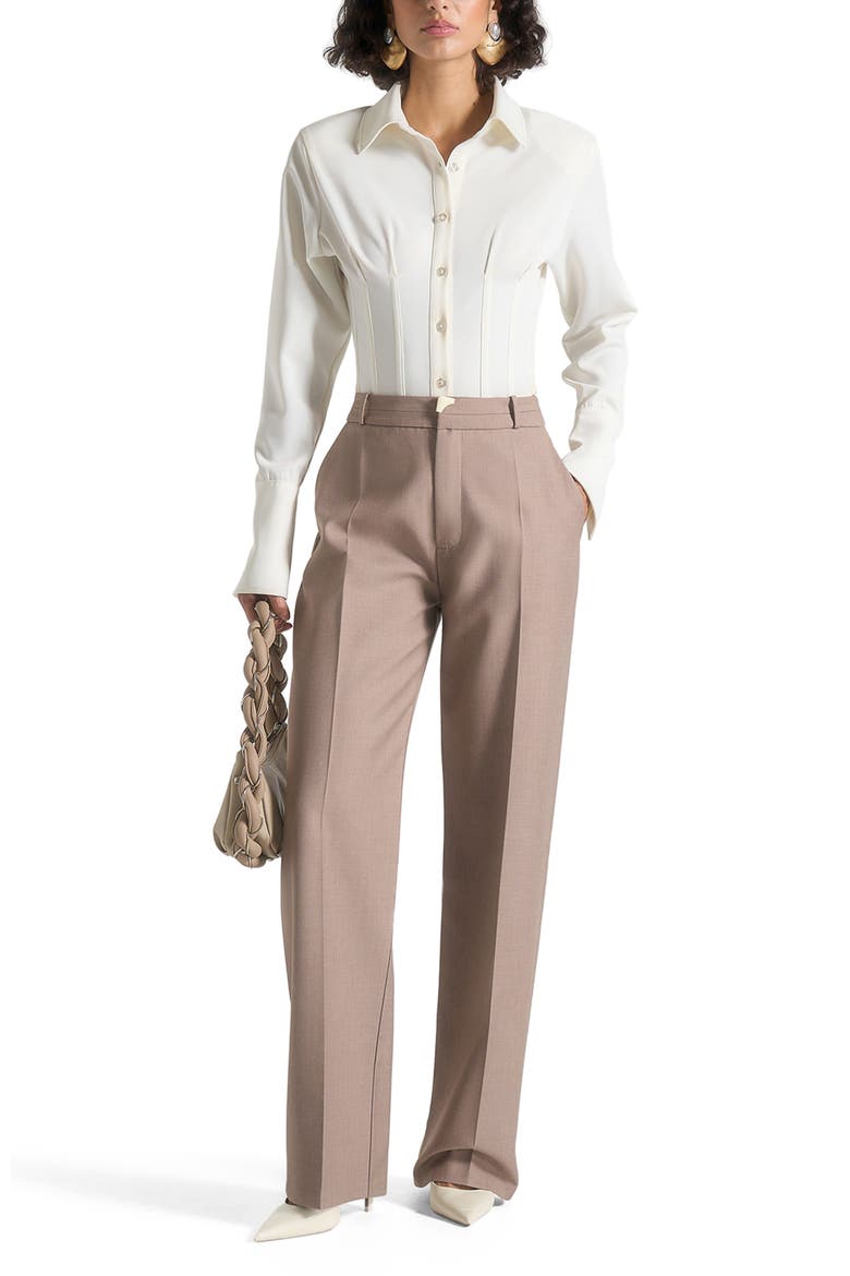 Doria Tailored Trousers With Waistband Detail, Alternate, color, Taupe