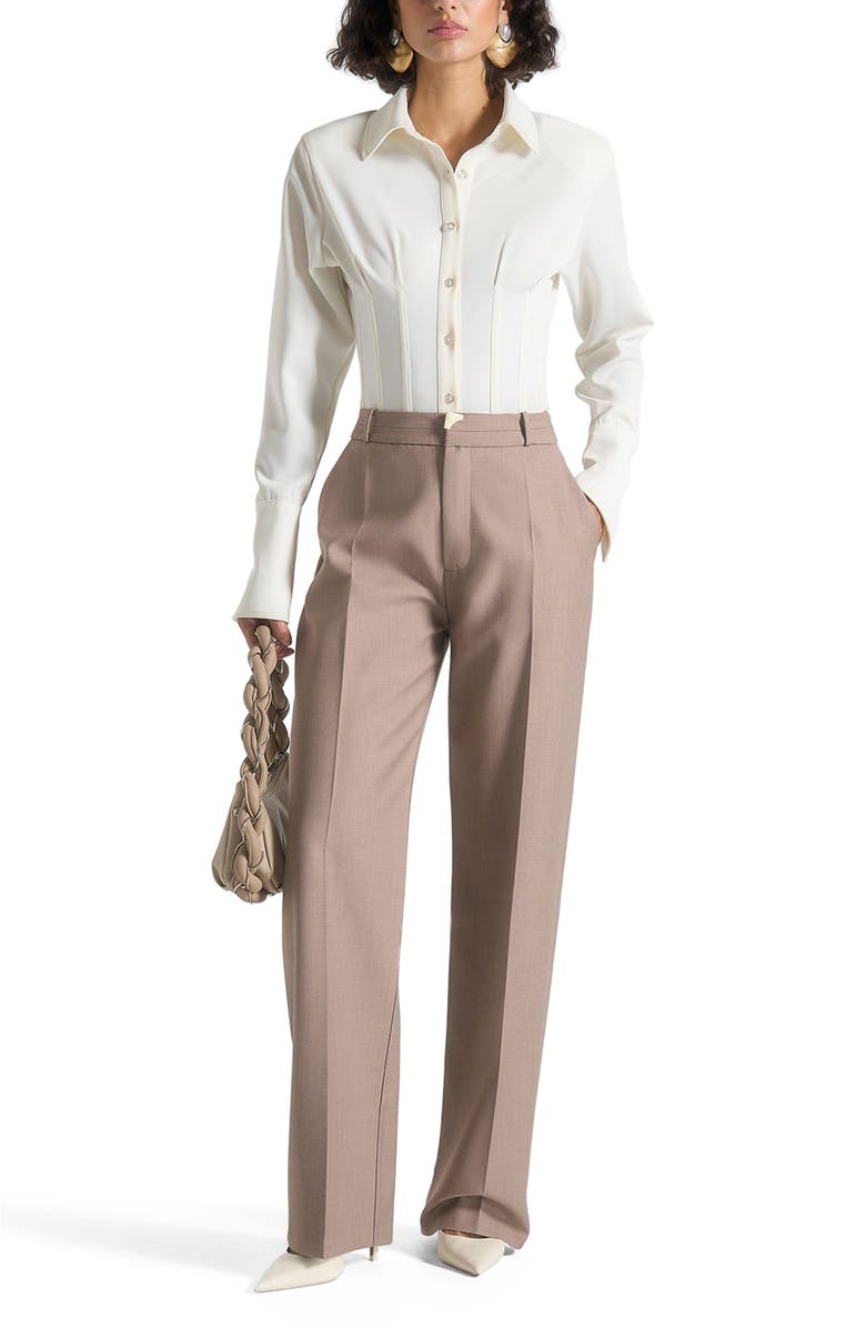 Manière De Voir Doria Tailored Trousers With Waistband Detail, Alternate, color, Taupe
