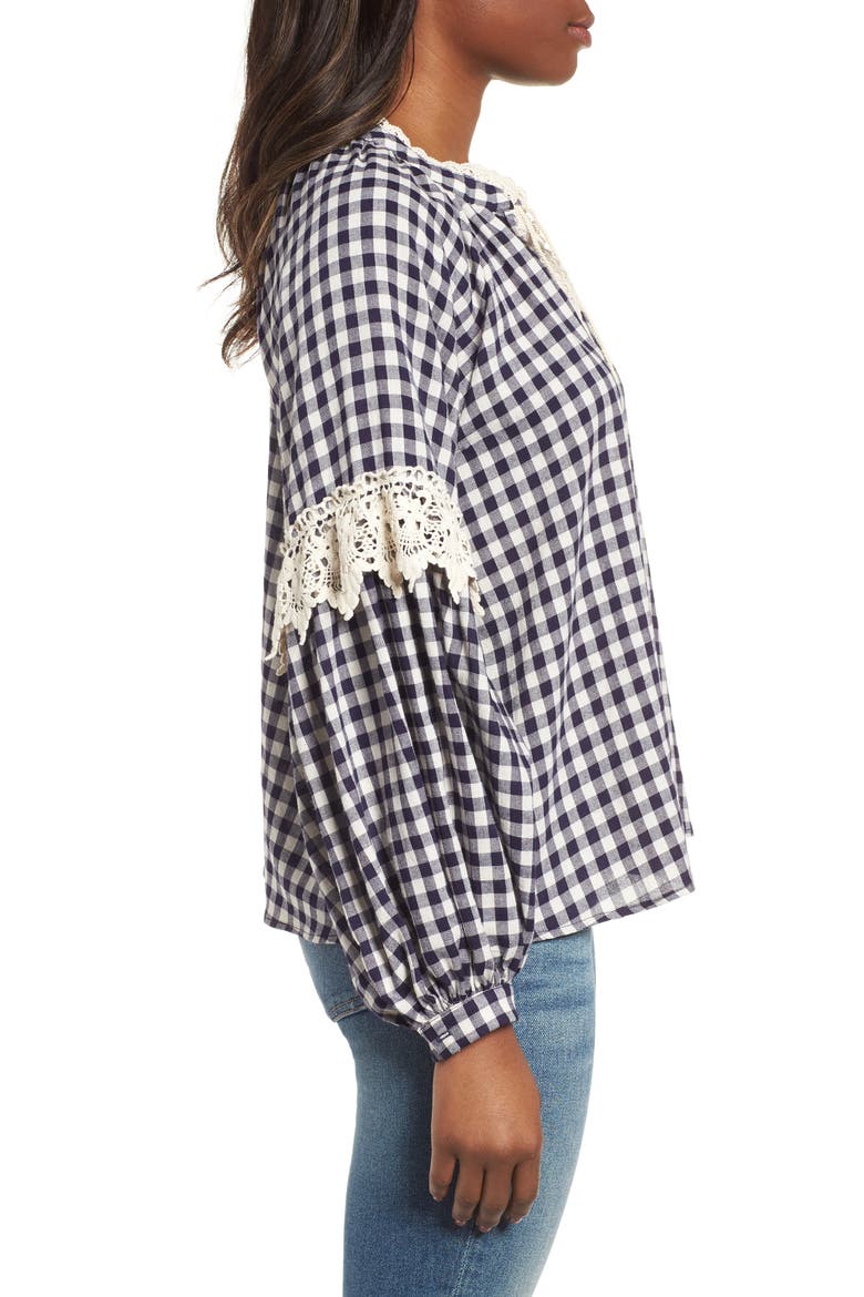 Gingham Check Peasant Top, Alternate, color, NAVY WHITE GINGHAM