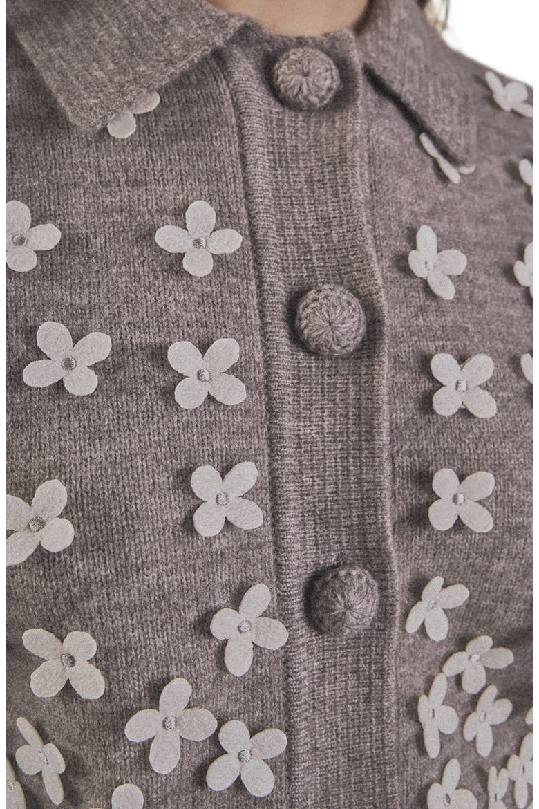 Floral Appliqué Cardigan, Alternate, color, HEATHER GREY/ WHITE