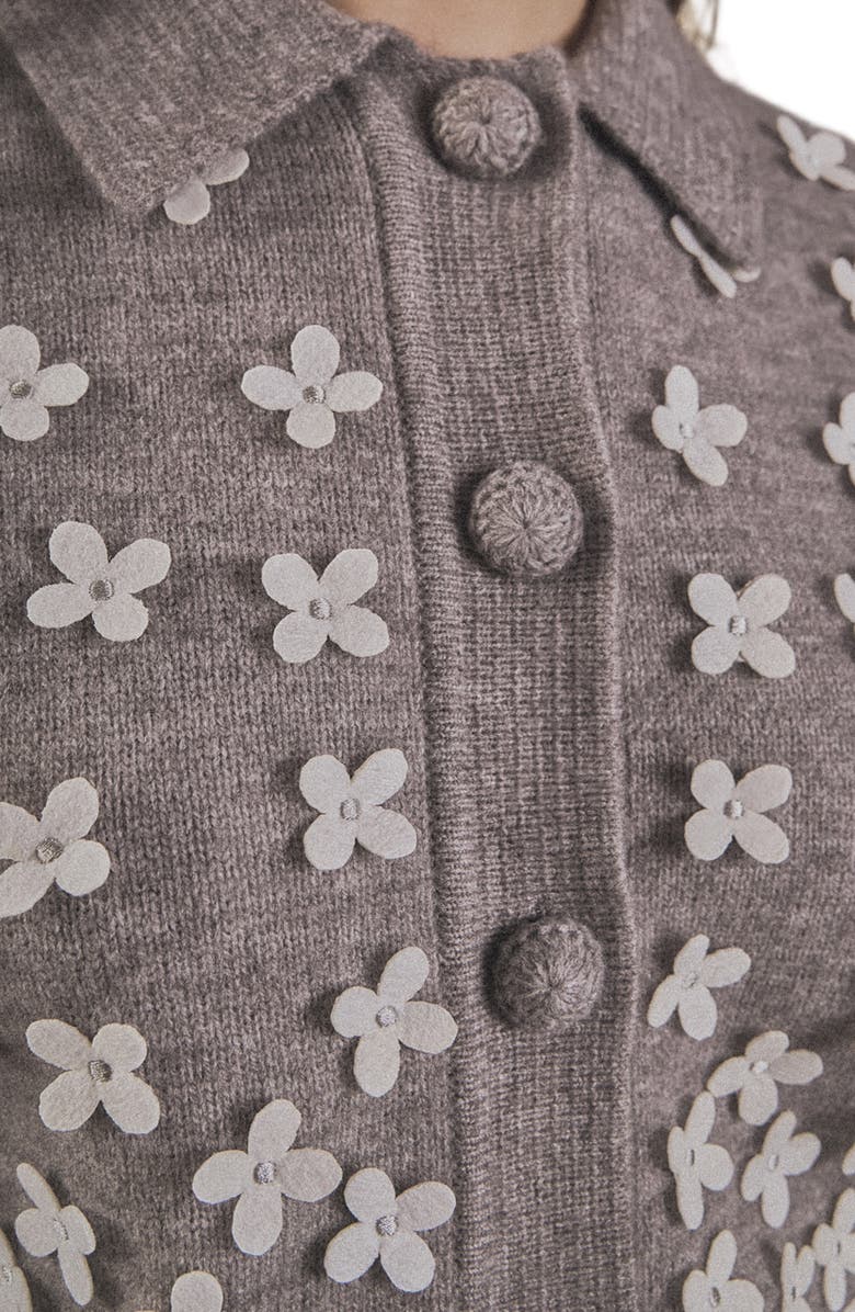 Endless Rose Floral Appliqué Cardigan, Alternate, color, Heather Grey/ White