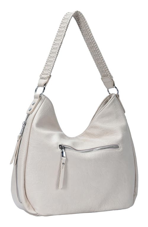 Sasha + Sofi Side Zipper Faux Leather Hobo Bag In Bone