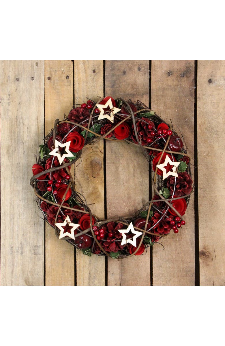 Northlight Apples and Berries with Stars Artificial Christmas Wreath,13-Inch, Unlit, Alternate, color, Red