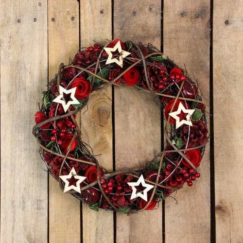 Northlight Apples And Berries With Stars Artificial Christmas Wreath,13-inch, Unlit In Red