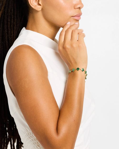 Jan Leslie Sterling With 18k Gold Overlay And Gemstones All Over Petal Bracelet In Green