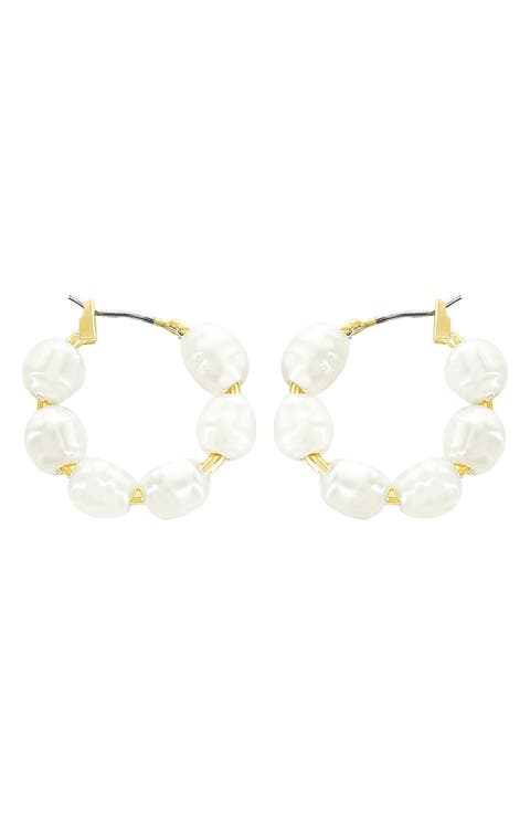 Imitation Pearl Hoop Earrings