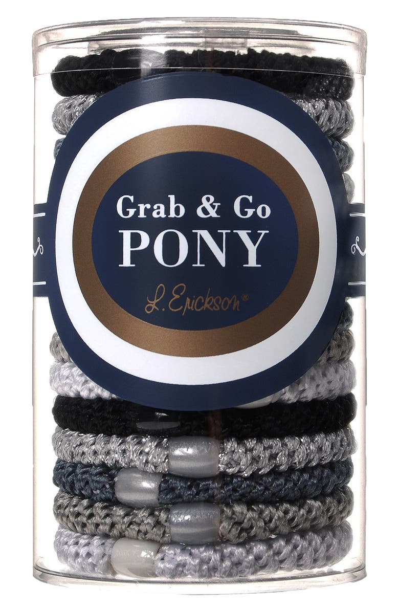 L. Erickson Grab & Go 15-Pack Braided Ponytail Holders, Alternate, color, Light Silver Metallic
