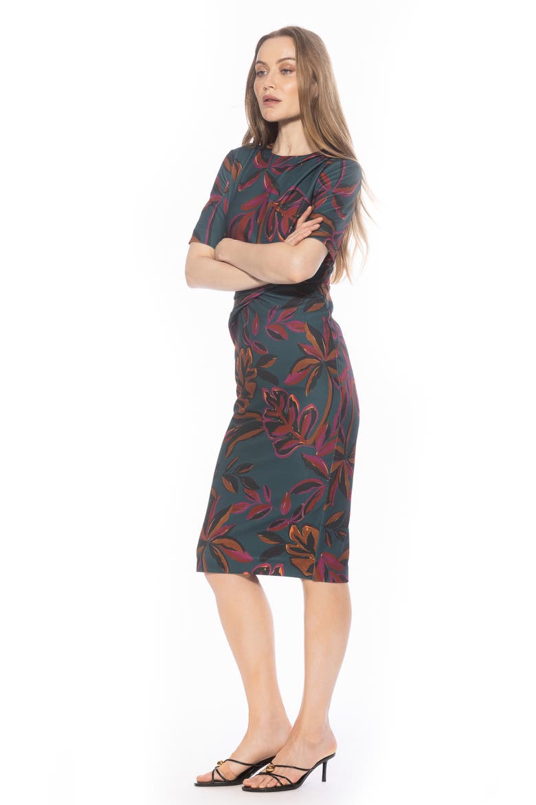 Harper Short Sleeve Midi Sheath Dress, Alternate, color, EMERALD MULTI