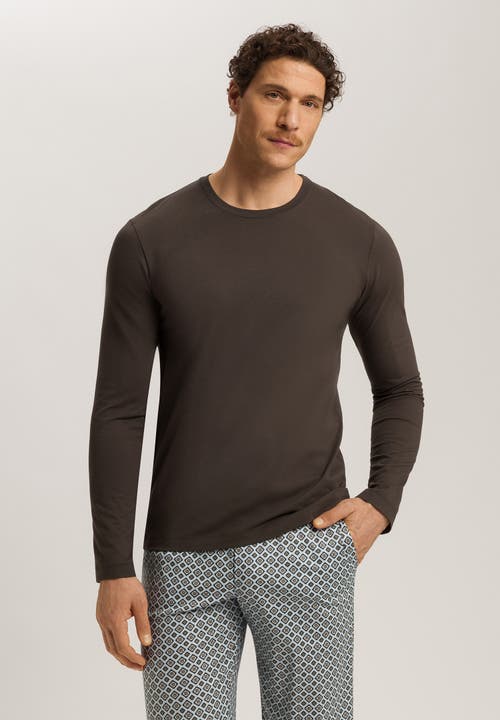 Hanro Cotton Solid Long Sleeve Pajama Tee In Black