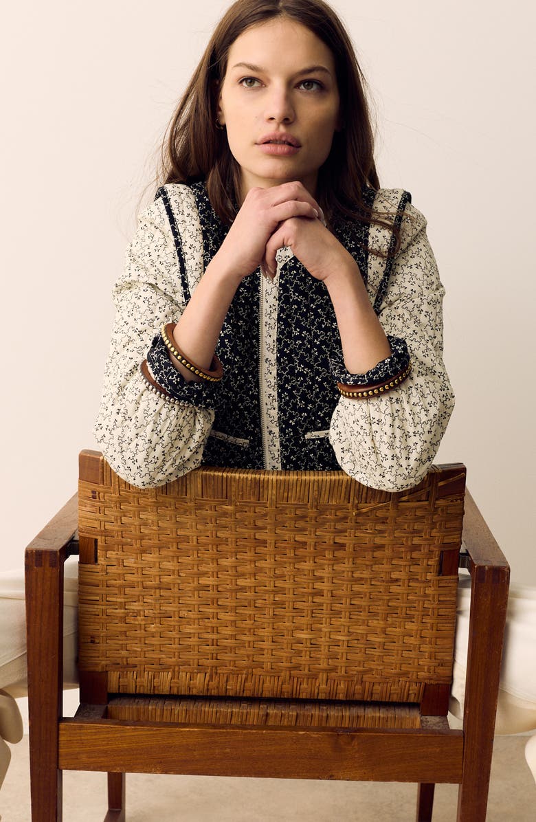 PER UNA BY M&S Mono Print Quilted Crop Jacket, Alternate, color, Ecru Brown/ Multi