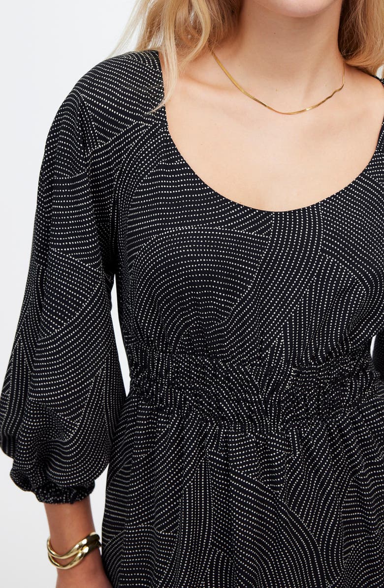 Madewell Geo Dot Print Balloon Sleeve Georgette Midi Dress, Alternate, color, Pindot Arches True Black