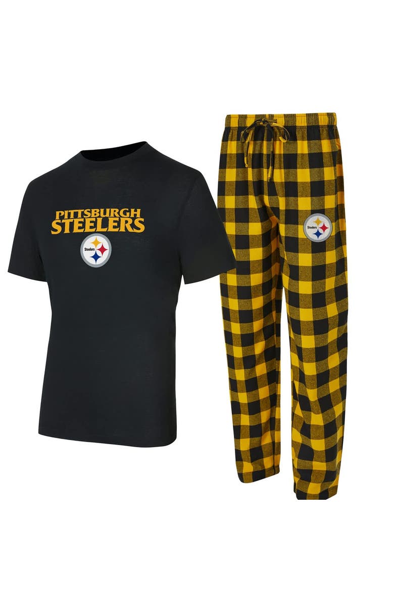 CONCEPTS SPORT Men's Concepts Sport Black/Gold Pittsburgh Steelers Avondale T-Shirt & Flannel Pants Set, Main, color, Black