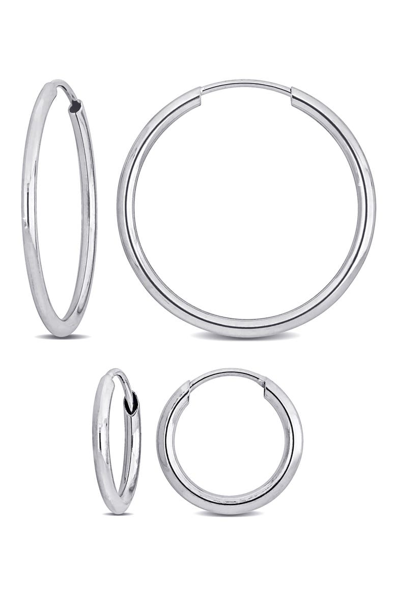 Set of 2 14K White Gold Hoop Earrings, Main, color, WHITE GOLD
