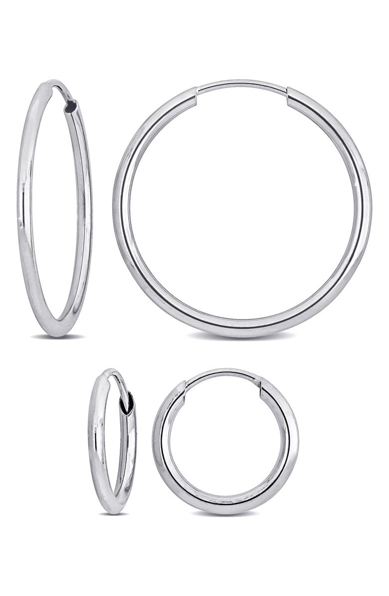 DELMAR Set of 2 14K White Gold Hoop Earrings, Main, color, 