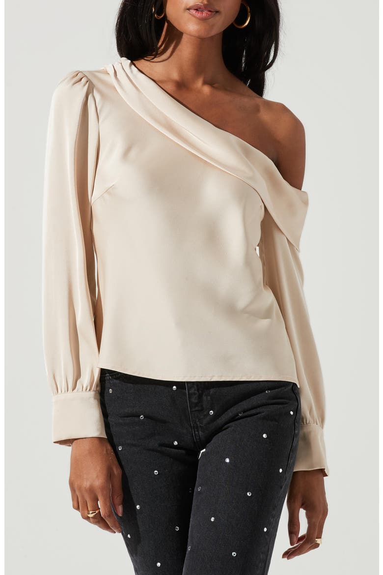 One-Shoulder Satin Long Sleeve Top, Alternate, color, CHAMPAGNE