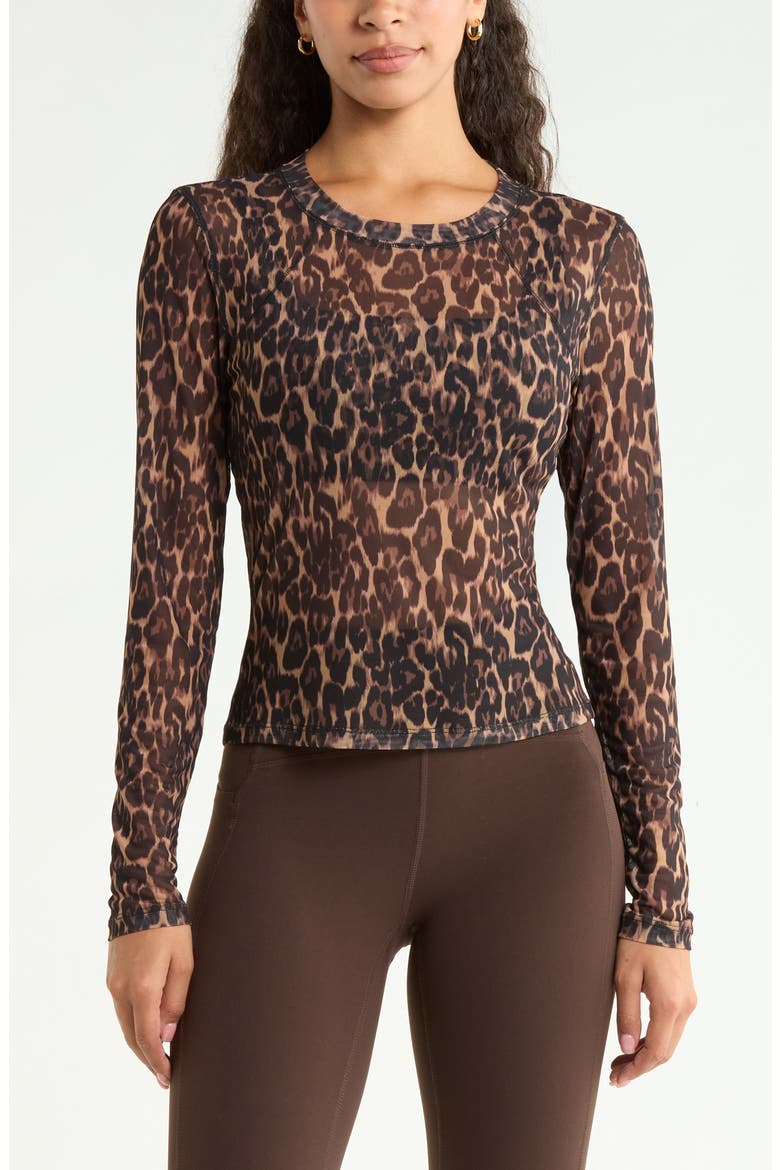 Mesh Mix Long-Sleeve Tee, Main, color, BROWN ELEGANT LEOPARD